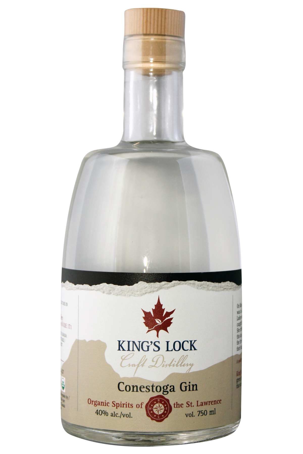 A 750 ml bottle of Conestoga Gin, 40% alcohol